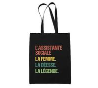 Planetee Tote bag L'assistante sociale Déesse Légende Vintage Noir - Idée Cadeau Sac cabas Bandoulière, Sac de Plage, Sac à Main Femme - Imprimé en France