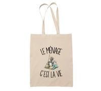 Planetee Tote Bag Le Ménage C'est La Vie | Sac de Plage en Toile de Coton Épaule | Idée Cadeau Femme Maîtresse Anniversaire Noël | Imprimé en Bretagne