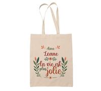 Planetee Tote bag Léane la vie est plus jolie - Cadeau Fête des Mères Anniversaire Soeur Noël Tata Marraine Sac Cabas réutilisable