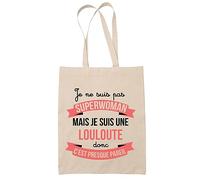 Planetee Tote bag Louloute Superwoman | Sac coton cabas Idée Cadeau Femme Humour Collègue famille Anniversaire Noël
