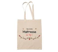 Planetee Tote Bag Maitresse au Top | Idée Cadeau Collègue Travail Retraite Sac Cabas Réutilisable