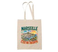 Planetee Tote Bag Marseille c'est ma thérapie | Sac de Plage en Toile de Coton Épaule | Idée Cadeau Homme Femme Anniversaire Noël | Imprimé en Bretagne