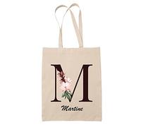 Planetee Tote bag Martine | Sac caban en toile coton prénom femme avec Lettre fleur | Idée cadeau pour anniversaire noël et fête des mères