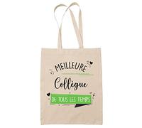 Planetee Tote Bag Meilleure Collègue de tous les temps | Idée Cadeau Travail Boulot Métier Départ Retraite Collègue Femme Anniversaire Noël Sac Cabas Réutilisable