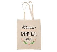Planetee Tote Bag Merci Animatrice Adorée | Idée Cadeau Collègue Travail Retraite Sac Cabas Réutilisable