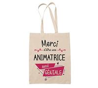 Planetee Tote Bag Merci Animatrice Géniale | Idée Cadeau Collègue Travail Retraite Sac Cabas Réutilisable