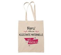 Planetee Tote Bag Merci Assistante maternelle Géniale | Idée Cadeau Collègue Travail Retraite Sac Cabas Réutilisable