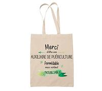 Planetee Tote Bag Merci Auxiliaire de puériculture Inoubliable | Idée Cadeau Collègue Travail Retraite Sac Cabas Réutilisable