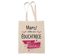 Planetee Tote Bag Merci Éducatrice Géniale | Idée Cadeau Collègue Travail Retraite Sac Cabas Réutilisable