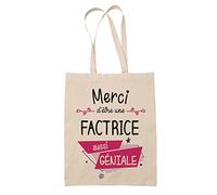 Planetee Tote Bag Merci Factrice Géniale | Idée Cadeau Collègue Travail Retraite Sac Cabas Réutilisable