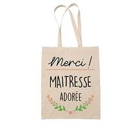 Planetee Tote Bag Merci Maitresse Adorée | Idée Cadeau Collègue Travail Retraite Sac Cabas Réutilisable