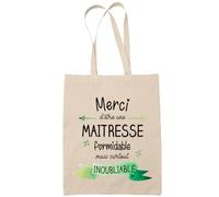 Planetee Tote Bag Merci Maitresse Inoubliable | Idée Cadeau Collègue Travail Retraite Sac Cabas Réutilisable