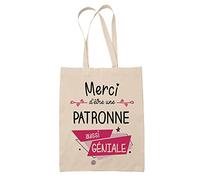 Planetee Tote Bag Merci Patronne Géniale | Idée Cadeau Collègue Travail Retraite Sac Cabas Réutilisable