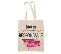 Planetee Tote Bag Merci Responsable Géniale | Idée Cadeau Collègue Travail Retraite Sac Cabas Réutilisable