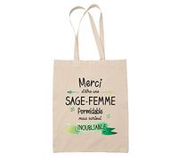 Planetee Tote Bag Merci Sage-Femme Inoubliable | Idée Cadeau Collègue Travail Retraite Sac Cabas Réutilisable