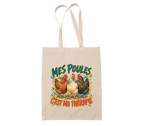 Planetee Tote Bag Mes poules c'est ma thérapie | Sac de Plage en Toile de Coton Épaule | Idée Cadeau Homme Femme Anniversaire Noël | Imprimé en Bretagne