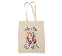 Planetee Tote Bag Mon Chat C'est Ma Vie | Sac de Plage en Toile de Coton Épaule | Idée Cadeau Femme Maîtresse Anniversaire Noël | Imprimé en Bretagne