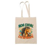 Planetee Tote Bag Mon cheval c'est ma thérapie | Sac de Plage en Toile de Coton Épaule | Idée Cadeau Homme Femme Anniversaire Noël | Imprimé en Bretagne
