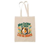 Planetee Tote Bag Mon cochon d'Inde c'est ma thérapie | Sac de Plage en Toile de Coton Épaule | Idée Cadeau Homme Femme Anniversaire Noël | Imprimé en Bretagne