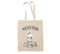 Planetee Tote Bag Mon Dogue Argentin C'est Ma Vie | Sac de Plage en Toile de Coton Épaule | Idée Cadeau Femme Maîtresse Anniversaire Noël | Imprimé en Bretagne
