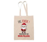 Planetee Tote bag Mon Filleul Pas Touche Père Noël - Sac Shopping - Secret santa Cadeau Noël Humour Insolite Collègue