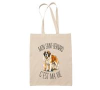 Planetee Tote Bag Mon Saint Bernard C'est Ma Vie | Sac de Plage en Toile de Coton Épaule | Idée Cadeau Femme Maîtresse Anniversaire Noël | Imprimé en Bretagne