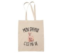 Planetee Tote Bag Mon Sphynx C'est Ma Vie | Sac de Plage en Toile de Coton Épaule | Idée Cadeau Femme Maîtresse Anniversaire Noël | Imprimé en Bretagne