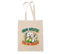 Planetee Tote Bag Mon westie c'est ma thérapie | Sac de Plage en Toile de Coton Épaule | Idée Cadeau Homme Femme Anniversaire Noël | Imprimé en Bretagne