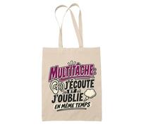 Planetee Tote Bag Multitâche : j'écoute et j'oublie... en même temps Humour Beauf et drôle | Sac de Plage en Toile de Coton Épaule | Idée Cadeau Homme Femme Anniversaire Noël | Imprimé en Bretagne
