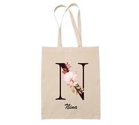 Planetee Tote bag Nina | Sac caban en toile coton prénom femme avec Lettre fleur | Idée cadeau pour anniversaire noël et fête des mères