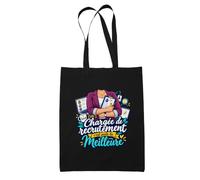 Planetee Tote Bag Noir Chargee de Recrutement C'est juste la Meilleure Métier | Sac en Coton 10 L 37 × 42 cm avec Anses Longues | Courses Bureau Shopping | Cadeau Anniversaire
