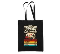 Planetee Tote Bag Noir Coinche Pourquoi je perds | Sac en Coton 10 L 37 × 42 cm avec Anses Longues | Courses Bureau Shopping | Cadeau Anniversaire