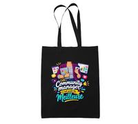 Planetee Tote Bag Noir Community Manager C'est juste la Meilleure Métier | Sac en Coton 10 L 37 × 42 cm avec Anses Longues | Courses Bureau Shopping | Cadeau Anniversaire