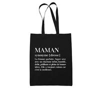 Planetee Tote Bag Noir Définition Maman | Sac en toile Cabas Coton original idéal pour mère | cadeau de noël et anniversaire fête des mères