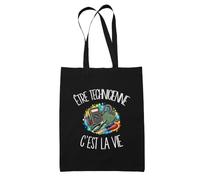 Planetee Tote Bag Noir Être technicienne c'est la vie | Sac en Coton 10 L 37 × 42 cm avec Anses Longues | Courses Bureau Shopping | Cadeau Métier Technique Anniversaire
