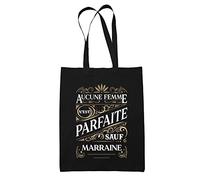 Planetee Tote Bag Noir Femme Parfaite Marraine | Sac en toile Cabas Coton original idéal pour cadeau de noël et anniversaire