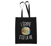 Planetee Tote Bag Noir L’Égypte c’est la vie | Sac en Coton 10 L 37 × 42 cm avec Anses Longues | Courses Bureau Shopping | Cadeau Voyageur Voyageuse Anniversaire