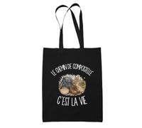 Planetee Tote Bag Noir Le chemin de Compostelle c'est la vie | Sac en Coton 10 L 37 × 42 cm avec Anses Longues | Courses Bureau Shopping | Cadeau Pèlerin Pèlerine Anniversaire