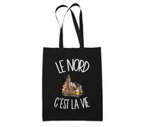 Planetee Tote Bag Noir Le Nord c'est la vie | Sac en Coton 10 L 37 × 42 cm avec Anses Longues | Courses Bureau Shopping | Cadeau Ch'ti Anniversaire