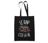 Planetee Tote Bag Noir Le rap c'est la vie | Sac en Coton 10 L 37 × 42 cm avec Anses Longues | Courses Bureau Shopping | Cadeau Rappeur Rappeuse Anniversaire