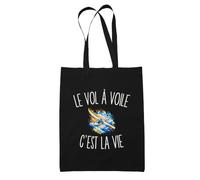 Planetee Tote Bag Noir Le Vol À Voile c’est la vie | Sac en Coton 10 L 37 × 42 cm avec Anses Longues | Courses Bureau Shopping | Cadeau Vélivole Anniversaire