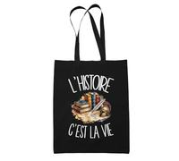Planetee Tote Bag Noir L'histoire c'est la vie | Sac en Coton 10 L 37 × 42 cm avec Anses Longues | Courses Bureau Shopping | Cadeau Passionné et Passionnée du Passé Anniversaire