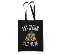 Planetee Tote Bag Noir Mes cactus c'est ma vie | Sac en Coton 10 L 37 × 42 cm avec Anses Longues | Courses Bureau Shopping | Cadeau Amoureux et Amoureuse des Plantes Grasses Anniversaire