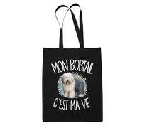 Planetee Tote Bag Noir Mon Bobtail c'est ma vie | Sac en Coton 10 L 37 × 42 cm avec Anses Longues | Courses Bureau Shopping | Cadeau Propriétaire Chien Anniversaire