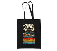 Planetee Tote Bag Noir Natation Pourquoi je perds | Sac en Coton 10 L 37 × 42 cm avec Anses Longues | Courses Bureau Shopping | Cadeau Anniversaire