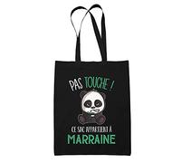 Planetee Tote Bag Noir Pas Touche Panda Marraine | Sac en toile Cabas Coton original idéal pour cadeau de noël et anniversaire