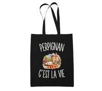 Planetee Tote Bag Noir Perpignan c’est la vie | Sac en Coton 10 L 37 × 42 cm avec Anses Longues | Courses Bureau Shopping | Cadeau Perpignanais Perpignanaise Anniversaire