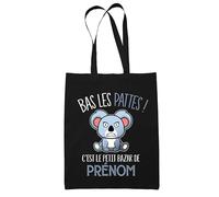 Planetee Tote bag Noir prénom personnalisable bas les pattes Koala | Sac Cabas en toile à personnaliser Prénom Surnom Nom de Famille Anniversaire Noël
