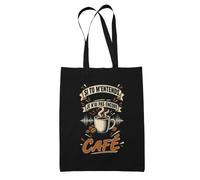 Planetee Tote Bag Noir Si tu m'entends, c'est que je n'ai pas encore mon café Humour Beauf et drôle | Sac en Coton 10 L 37 × 42 cm avec Anses Longues | Courses Bureau Shopping | Cadeau Anniversaire