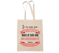 Planetee Tote bag Orthophoniste Superwoman | Sac coton cabas Idée Cadeau Femme Humour Collègue famille Anniversaire Noël